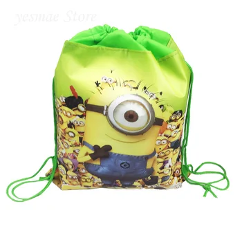

12pcs new minions cartoon Fabric non-woven backpack school travel bag party supplies drawstring bag kids boy mochila gift bags