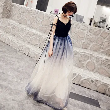 

Sequins V-neck Elegant Tulle Long evening party dresses Lace Ribbon Robe De Soiree Formal Dress Occasion Prom Party Dress Gow