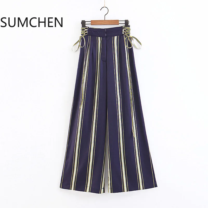 Waist Strap Adjustable Stripe High Waist Wide Leg Pants Fashion Casual Trousers Plus Size Pants Waist Strap Adjustable Stripe High Waist Wide Leg Pants Fashion Casual Trousers Plus Size Pants