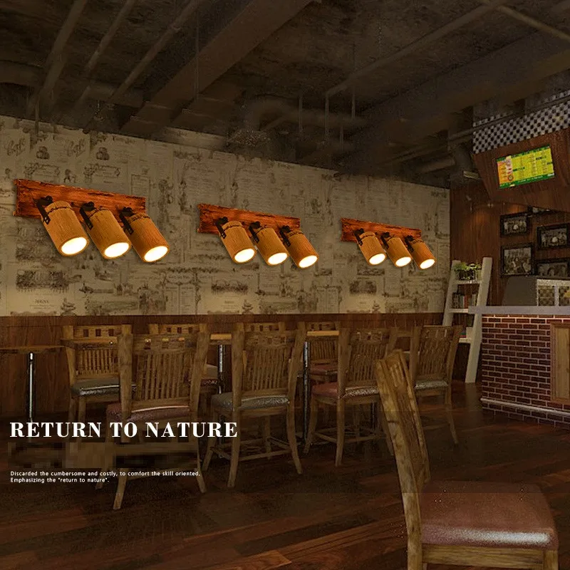 American Loft Sconce Wall Light Industrial Vintage LED Wall Lamp Wood Bamboo Can Adjusted Antique Lamps Home Decor Lighting