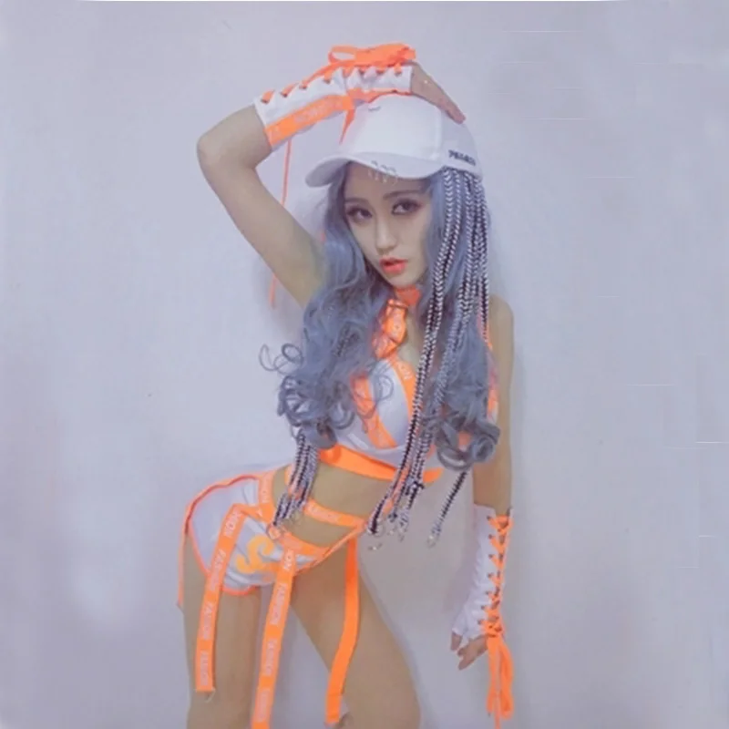 2019 New Sexy Women Jazz Singer DJ Stage Costume bar DS Performance Costumes Sexy Bandage Female Dance Costume Hip-Hop Club Set