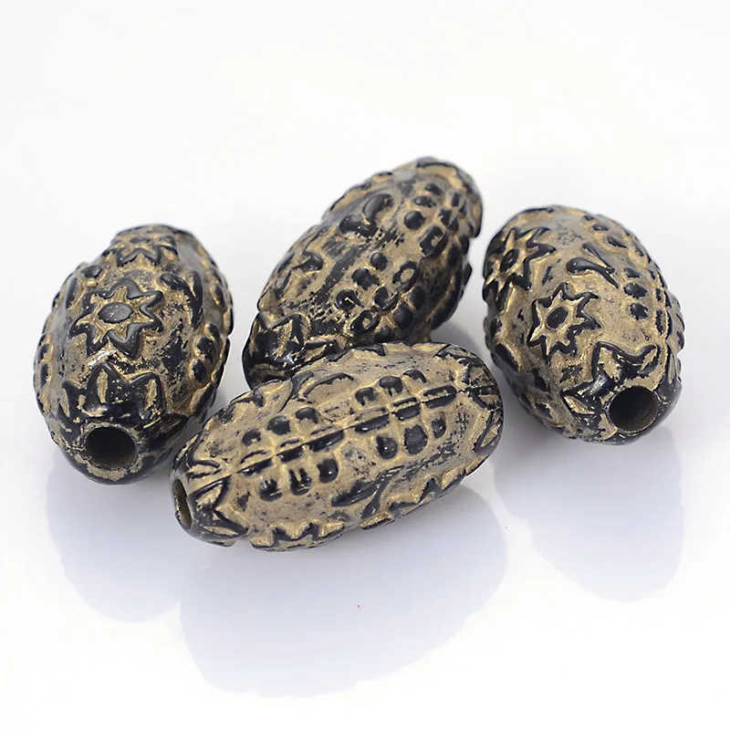 100 Pcs/Lot Fluted Corrugated Star Plating Acrylic Plastic Beads With Gold Lined Antique Design Oval Diy Jewelry Making | Украшения и