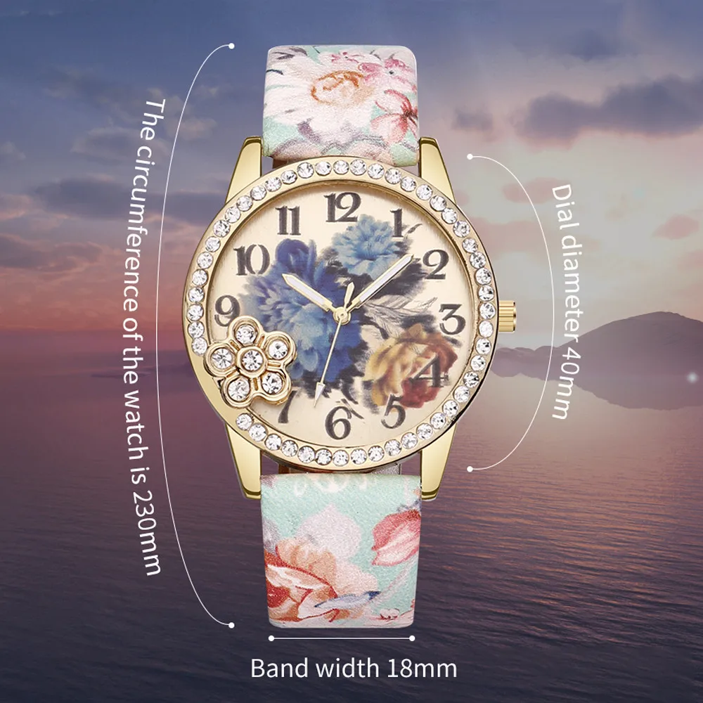 

Vintage Fresh Floral Pattern With Rhinestone Women's Watches Bayan Kol Saaty Fashion Simple And Cool Relojes Para Mujer@50