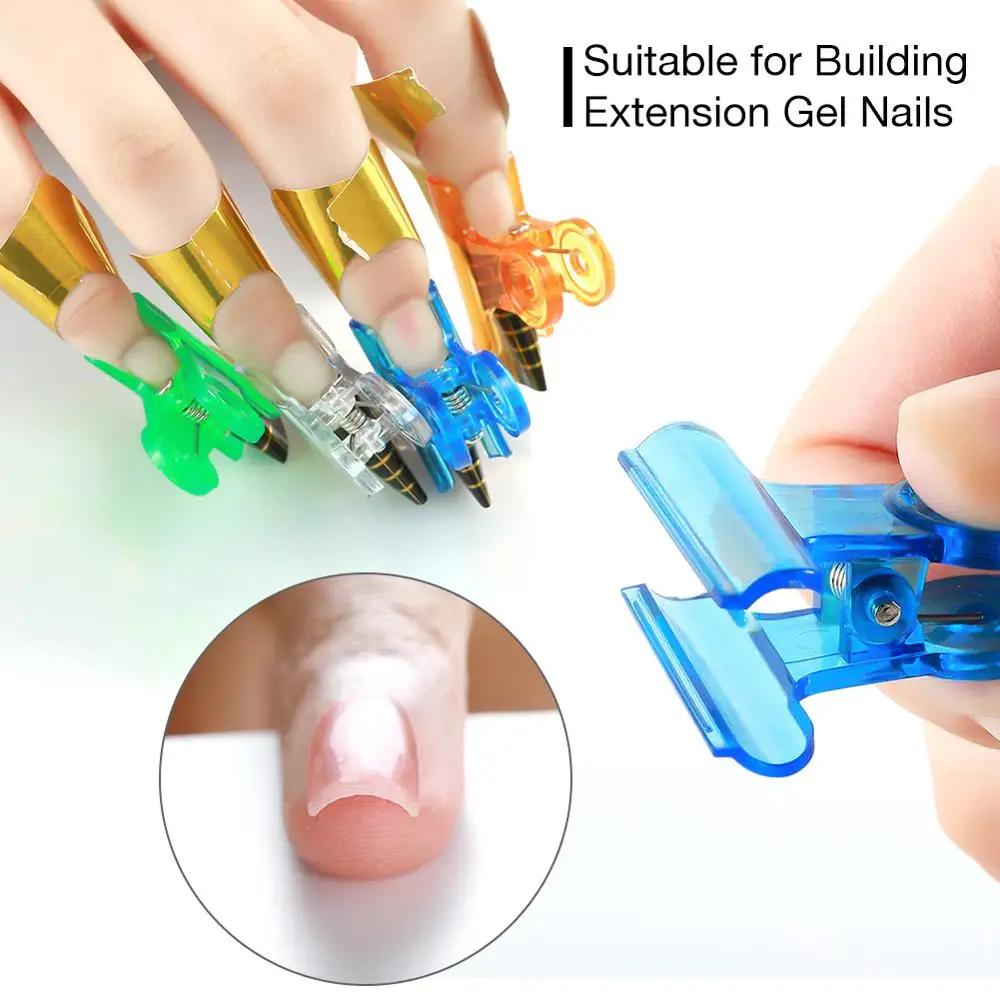 COSCELIA 4 Colors Fixing Clip Nail Art Extension Securing Clip for UV Gel DIY Nails Acrylic Nail Extension Tips Fiber Glass Gel