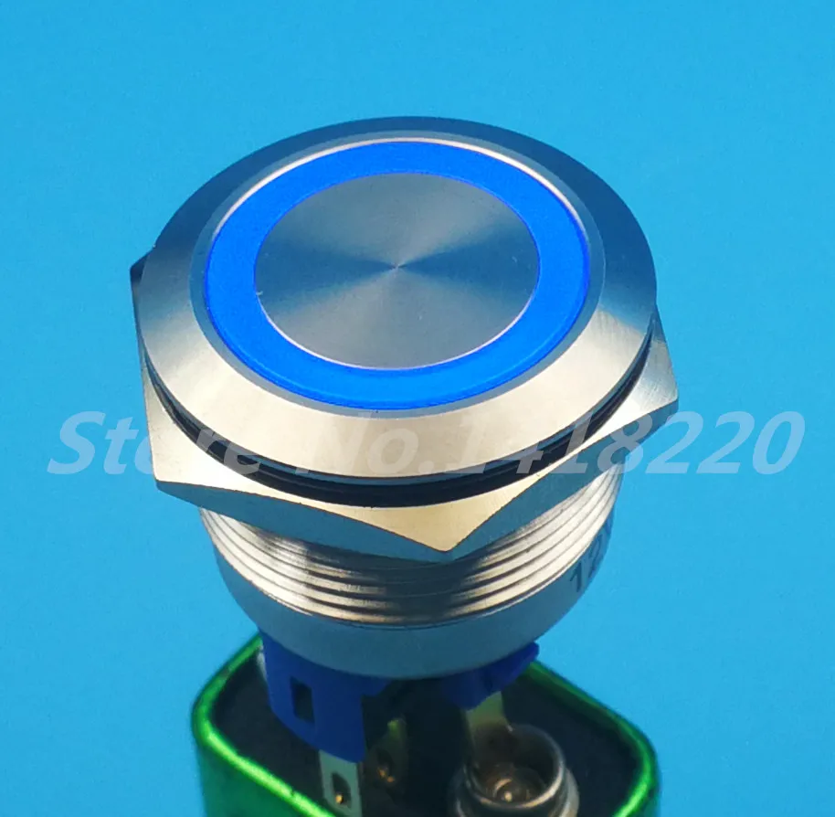 

Free shipping 5Pcs 22MM Metal Switch illuminated Ring with Blue LED 12V Indication Momentary Push Button Waterproof