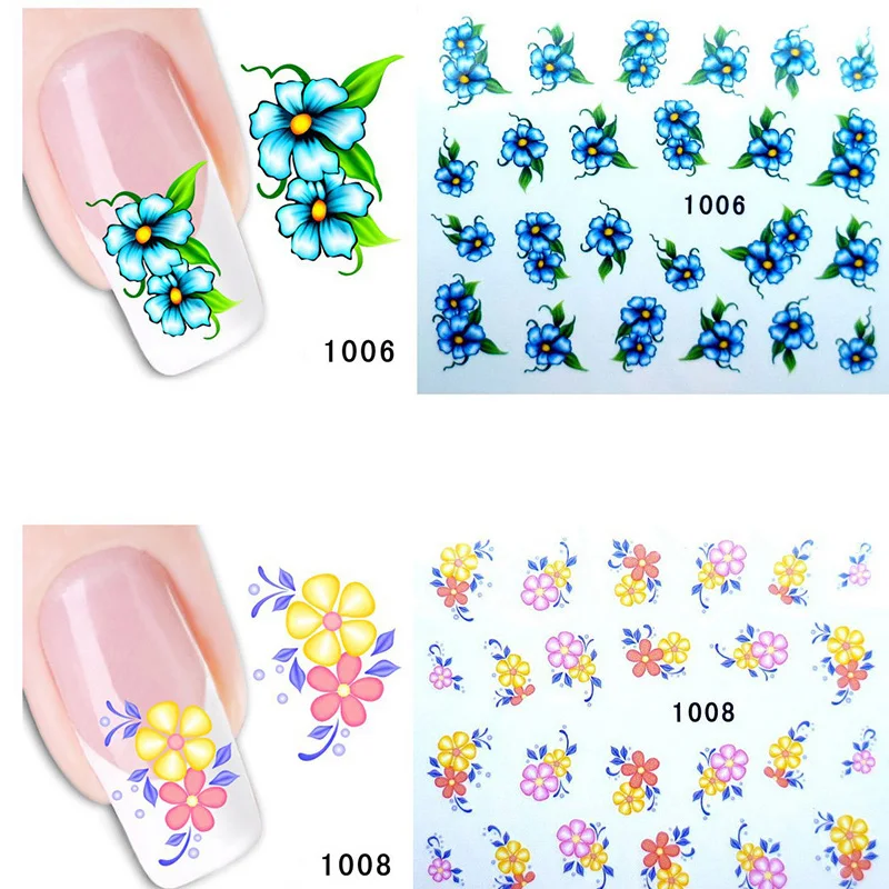 ROSALIND 2 шт цветок бабочка дизайн ногтей Наклейка переводная вода наклейка s красота Наклейка украшения ногтей Фольга кончик ногтя - Цвет: 1006-1008