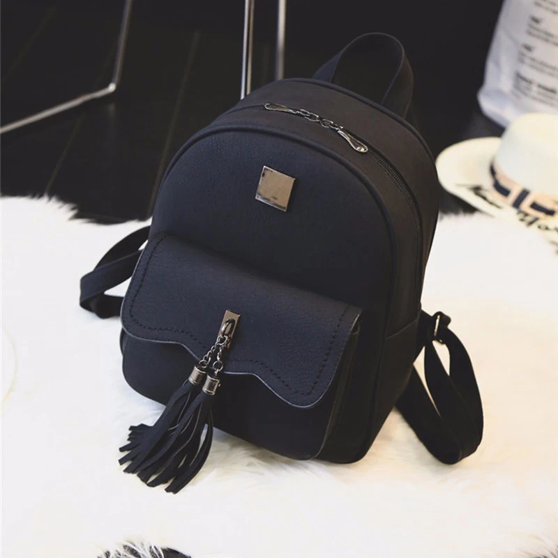 EnoPella tassel women leather backpack teenage backpacks for girls vintage feminine backpack