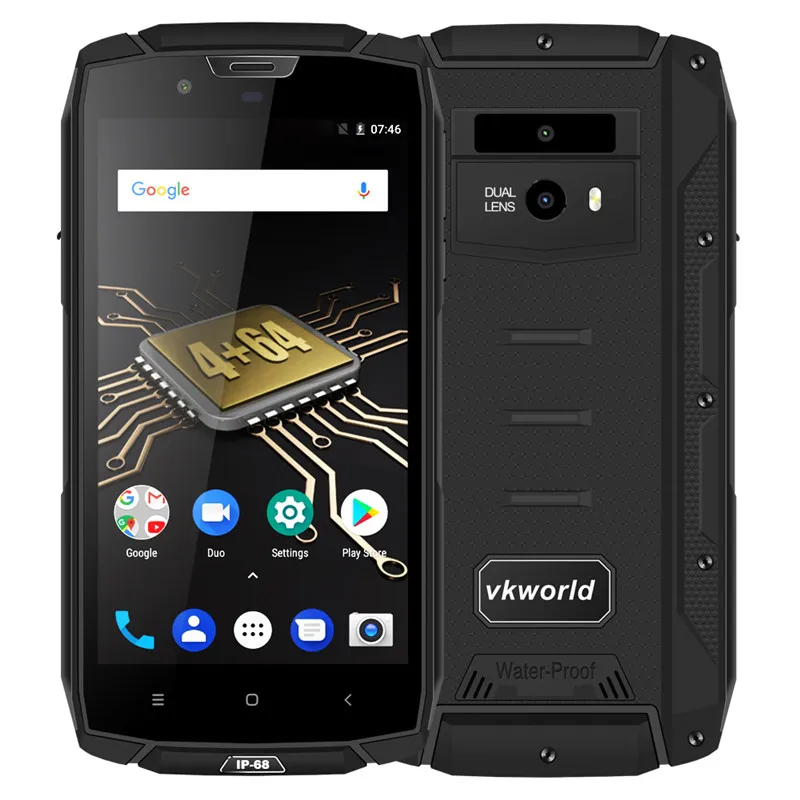 Vkworld VK7000 IP68 Водонепроницаемый смартфон 5," MTK6750T Быстрая зарядка 5 V/2A 5600 mAh Android 8,0 Беспроводной зарядки 4 Гб Оперативная память 64 Гб Встроенная память - Цвет: Black