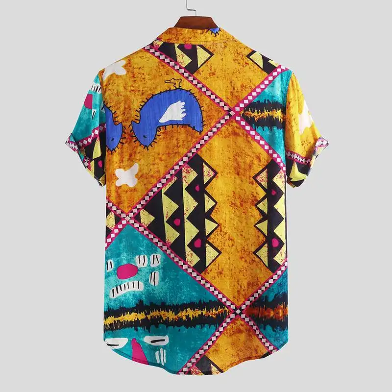 Новая модная мужская рубашка с принтом уличный с короткими рукавами Топы на пуговицах летние высококачественные брендовые пляжные Гавайские рубашки Hombre