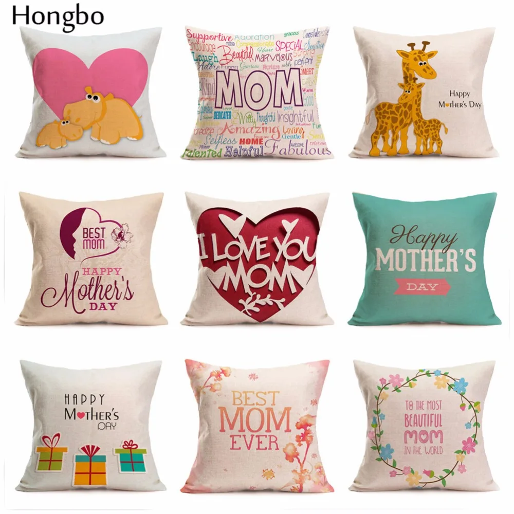 

Hongbo Pillow Case Cushion Cotton Linen Cover Love Mother's Day Gift Decorative Chair Seat Square Pillow Cover Home Living Room