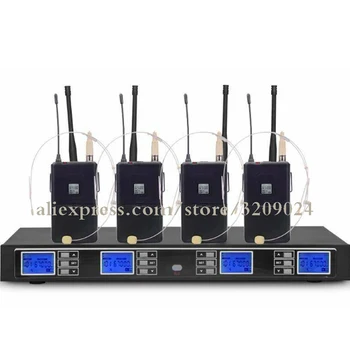 شراءالمهنية 4 قناة Uhf اللاسلكي نظام سماعة الميكروفون 4 Mic 1 شاشة Lcd استقبال لاسلكية لل كاريوكي الأسرة الحزب