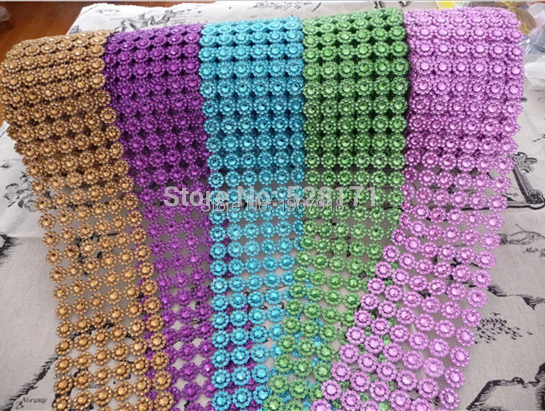 

Free Shipping (WxL)3.75"*3FT(1Yard) 6Rows Sunflower Diamond Mesh Bling Crystal Ribbon Wrap Trim Wedding Cake Candle Decoration