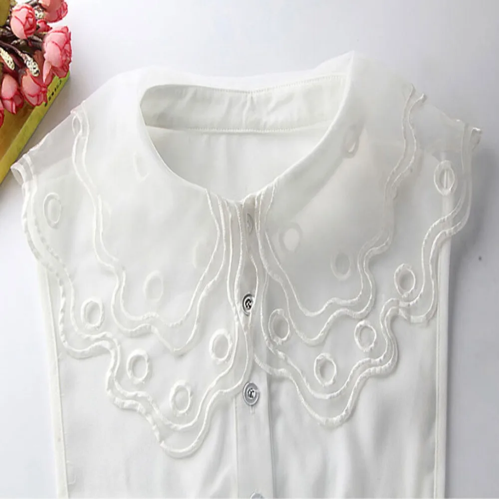 Модные вышивка отстегиваемая блузка Ложные белые съемные воротники женские свитер на все случаи принцесса кружевная ткань аксессуары