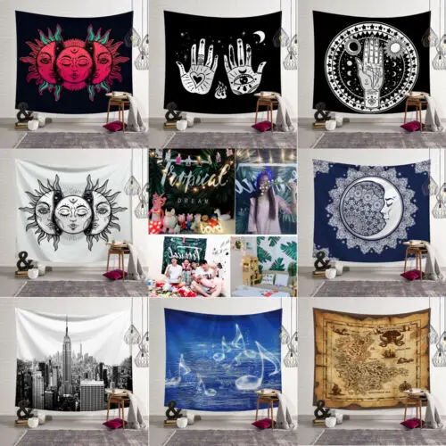 

Sun Moon Palm Printed Boho Tapestry Hippie Wall Hanging Bedspread Throw Cover Home Decor Tapestry Wall Hanging Home Textile