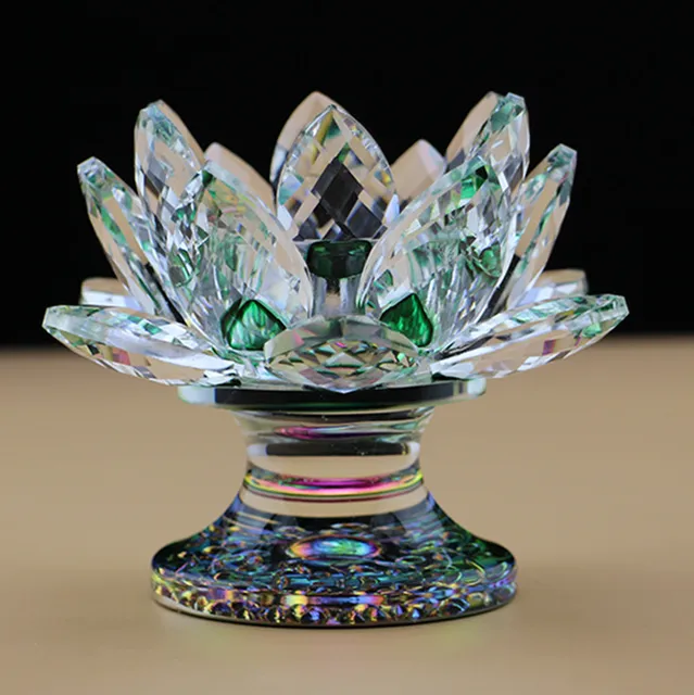 Flor de Loto De cristal Feng Shui Candelabros Vela Farol de Cristal