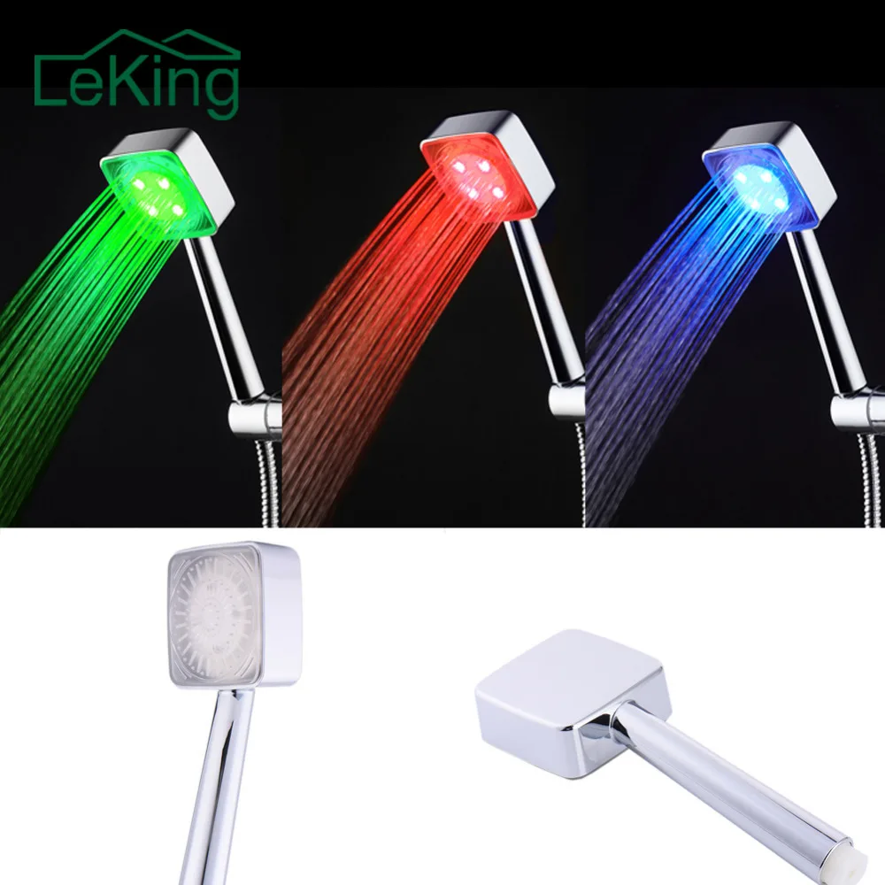 LeKing 1pc LED Shower head Hand Held square Automatic color changing
