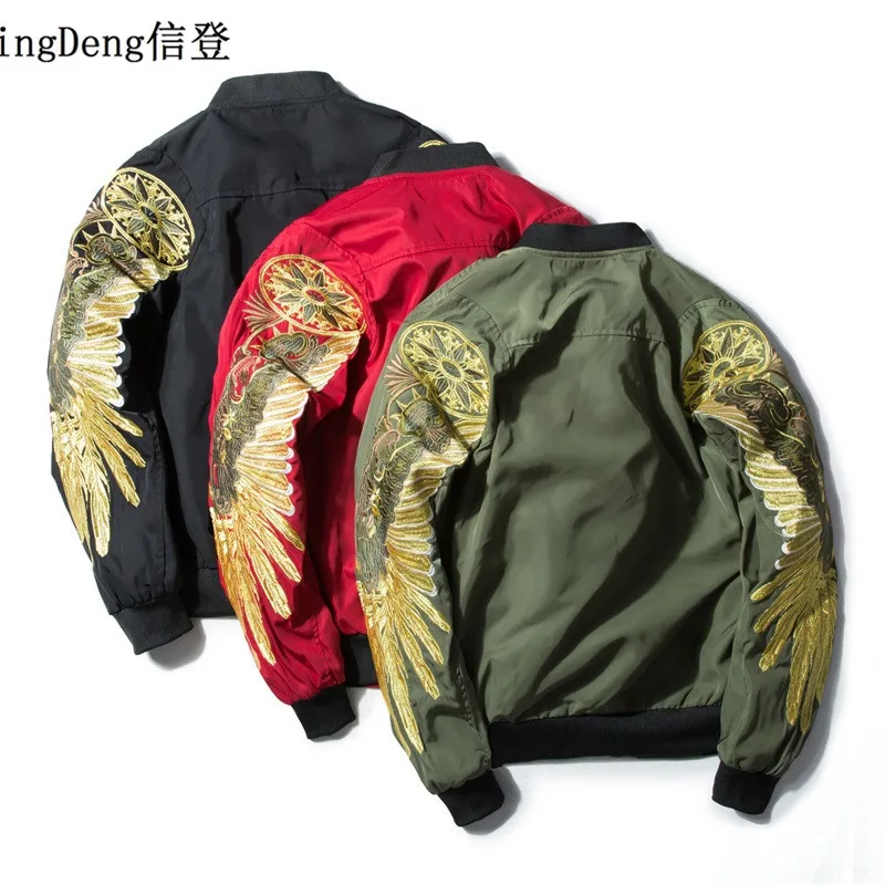 XingDeng New Men Streetwear wing Jacket Black Embroidery Bomber pilot fashion loose Brand-clothing top coat plus 3XL