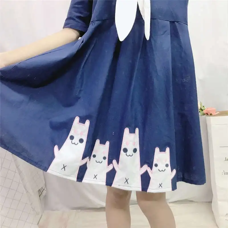 Lolita Kawaii повседневное белое платье для женщин Винтаж Прекрасный Кот Цветочный