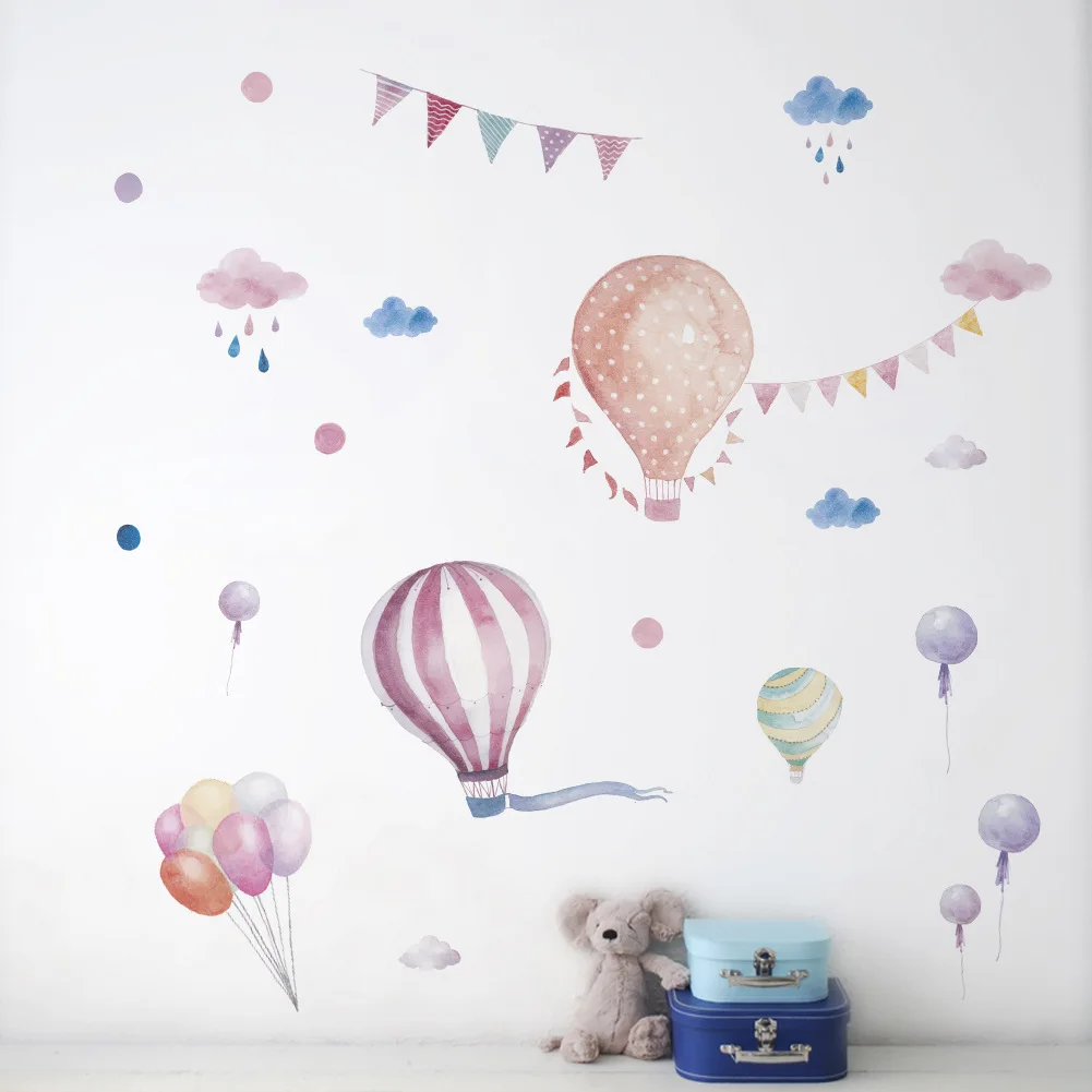 Мультфильм горячий воздушный шар Наклейка Настенная «облака» для детской комнаты граффити День рождения украшение для гостиной художественная Фреска