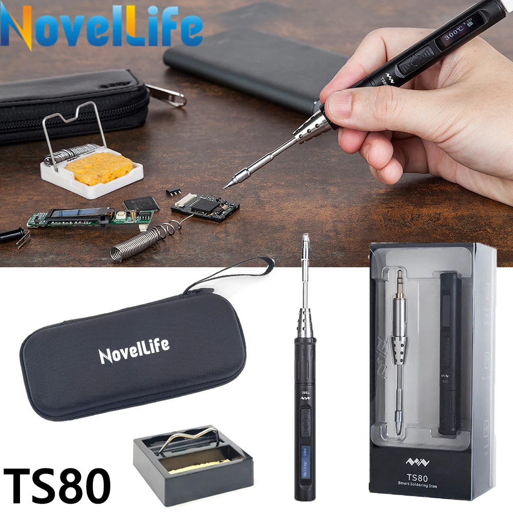 

TS80 Mini Electric Soldering Iron Station Portable Organizer Bag Kit Adjustable Temperature Digital OLED Display USB Type C Jack