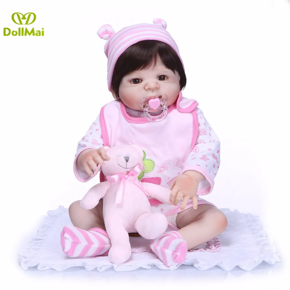 

23inch Full silicone reborn baby dolls Toy Baby-Reborn lifelike modeling vinyl newborn bathe princess toddler Brinquedos toy