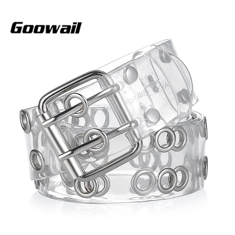 

Goowail 2019 two Row Grommets Fashion Belts For Women Double Pin Buckle PVC Material strap for ladies Accessories