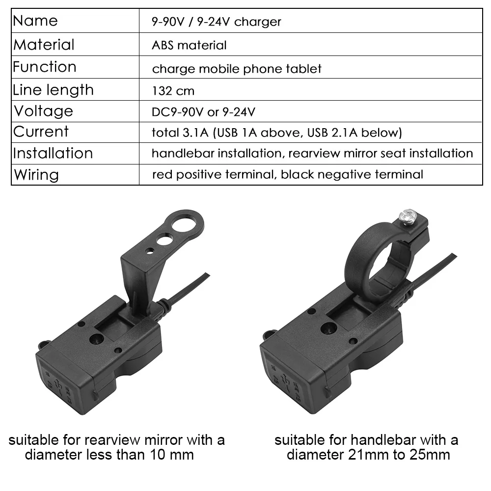 WUPP Dual USB зарядное устройство для мотоцикла 5V 1A/2.1A адаптер питания Разъем для телефона 9-24 V/9-90 V водонепроницаемое зарядное устройство