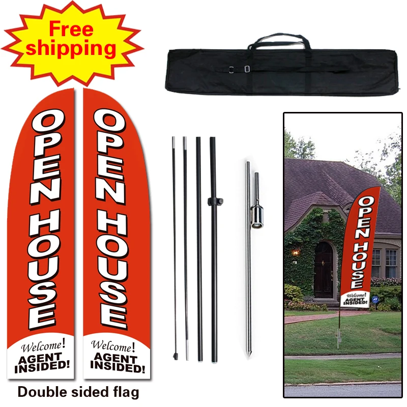 10ft Real Estate Open House Feather Banner Flag Included Carry Bag