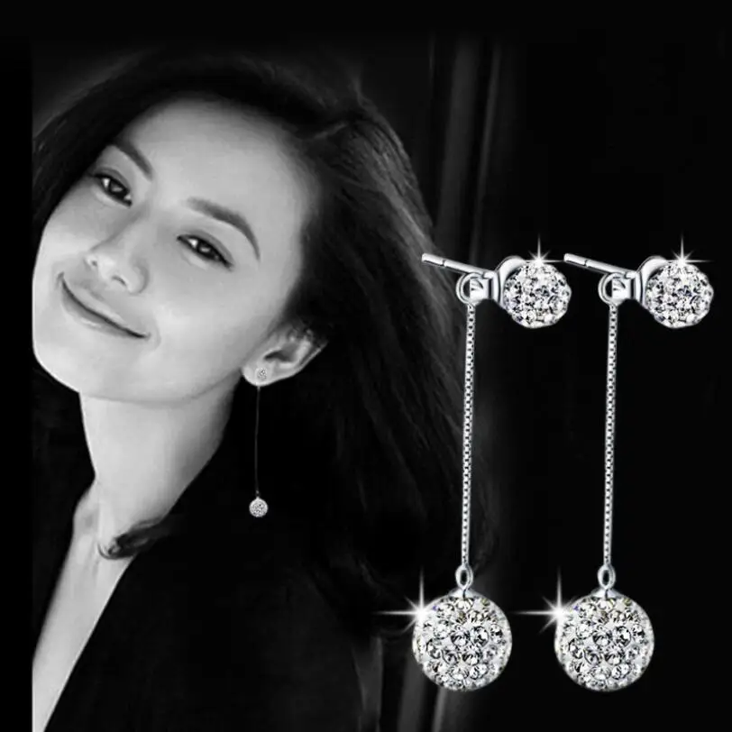 

New Zircon Ball Long Tassel Earrings For Women Trend 925 Sterling Silver Party Gift Jewelry pendientes Oorbellen Brincos SAE343
