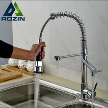 Promotion Chrome Spring Double Spout Single Handle Kitchen Sink Faucet Deck Mount Hot & Cold Kitchen Mixer Taps
