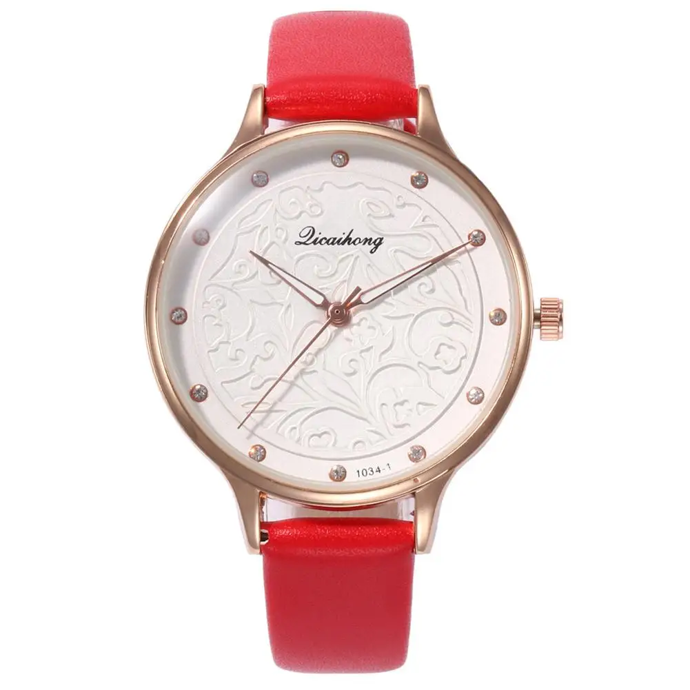 

Women Watches Luxury Fashion Casual Floral Embossed Rhinestone Crystal Faux Leather Band Quartz Wrist Watch Relogio feminino