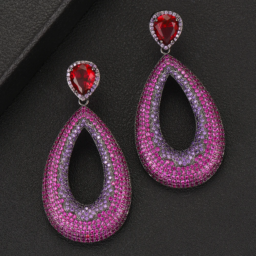 

SisCathy Elegant Big Dangle Drop Earrings For Women Luxury CZ Cubic Zirconia Wedding Party Dubai Indian Bridal Earrings 2019