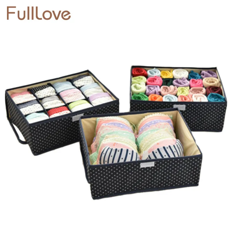 

FullLove 3 Pcs/Set 32*24.5*12cm Folding Storage Boxes & Case Oxford Dots Underwear Bra Organizer Handwash Socks Scarfs Basket