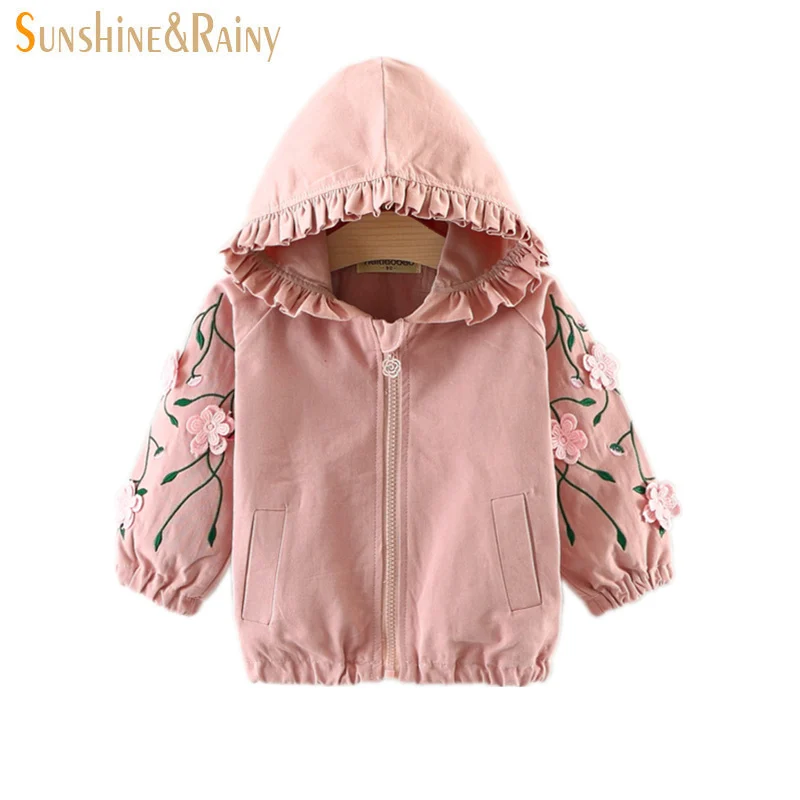 

Sunshine & Rainy Autumn Flower Embroidery Girls Windbreaker Baby Girl Clothes Toddler Girl Jackets And Coats Kids Outerwear 1-4Y