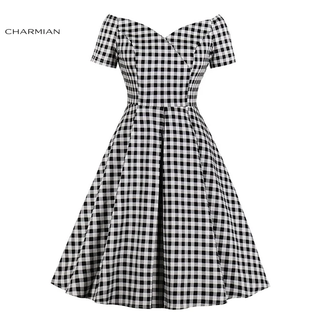 black & white check dress