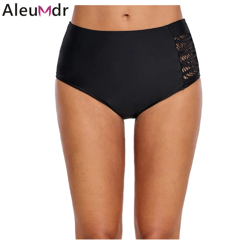 

Aleumdr Shorts Tankini Panty Solid Black Strappy Lace Panel Aside Swim Bottom Beach Swim Brief Plus Size 3XL Underwear LC410843