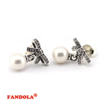 925 пробы Серебряные ювелирные изделия тонкие чувства серьги с белый жемчуг и прозрачный Фионит