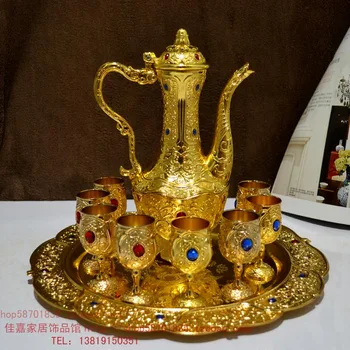 

10 sets of high-grade gold wine set 1 1 8 European diamond glass jug tray antique wine gift