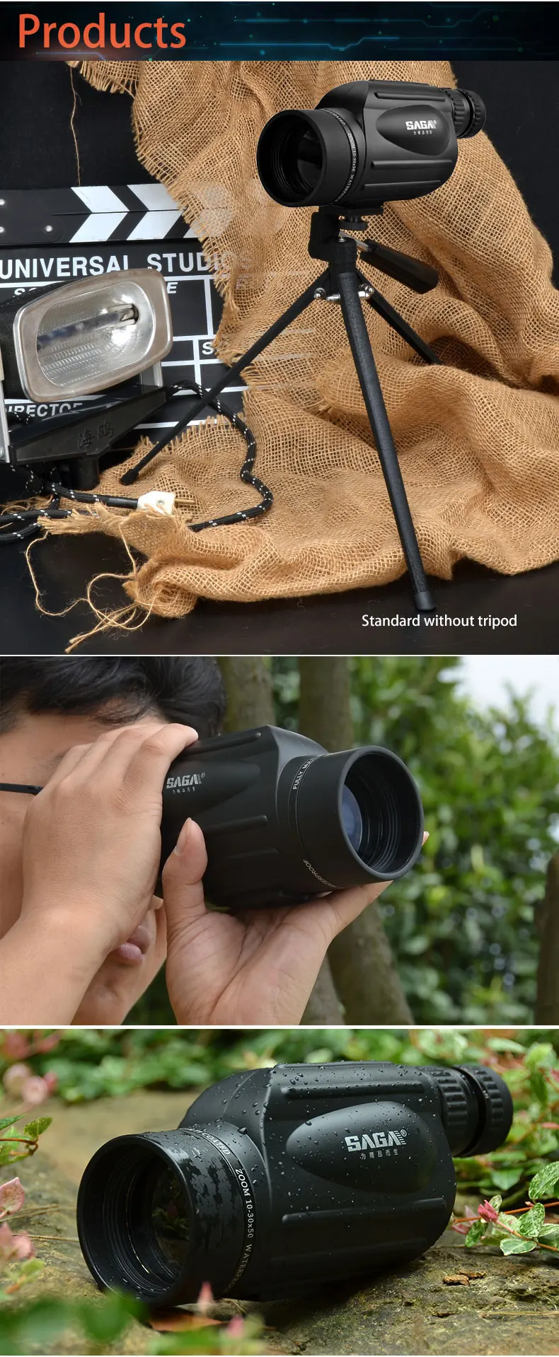 Saga monocular 10 30x50 poderoso binóculos zoom