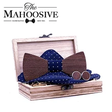 Мужской клетчатый деревянный галстук-бабочка набор полосатый деревянный галстук-бабочка платок Запонки Наборы с деревянной коробкой для мужчин свадебный подарок