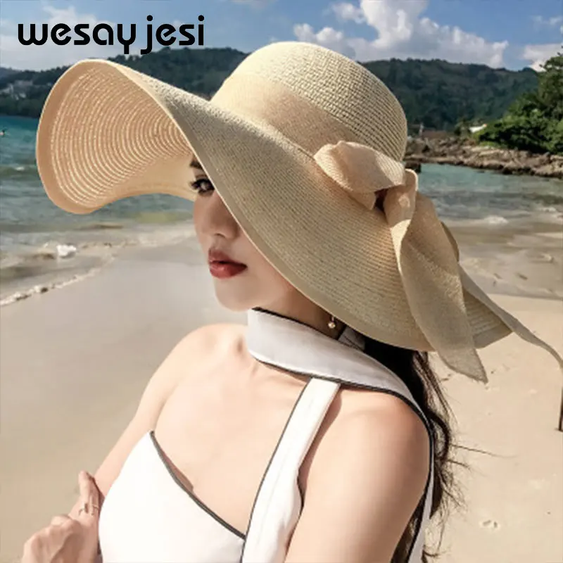 Женские летние шляпы с бантом, новые брендовые соломенные шляпы для женщин, пляжные шляпы от солнца, широкополая шляпа от солнца, Chapeau Femme, Chapeu De Praia