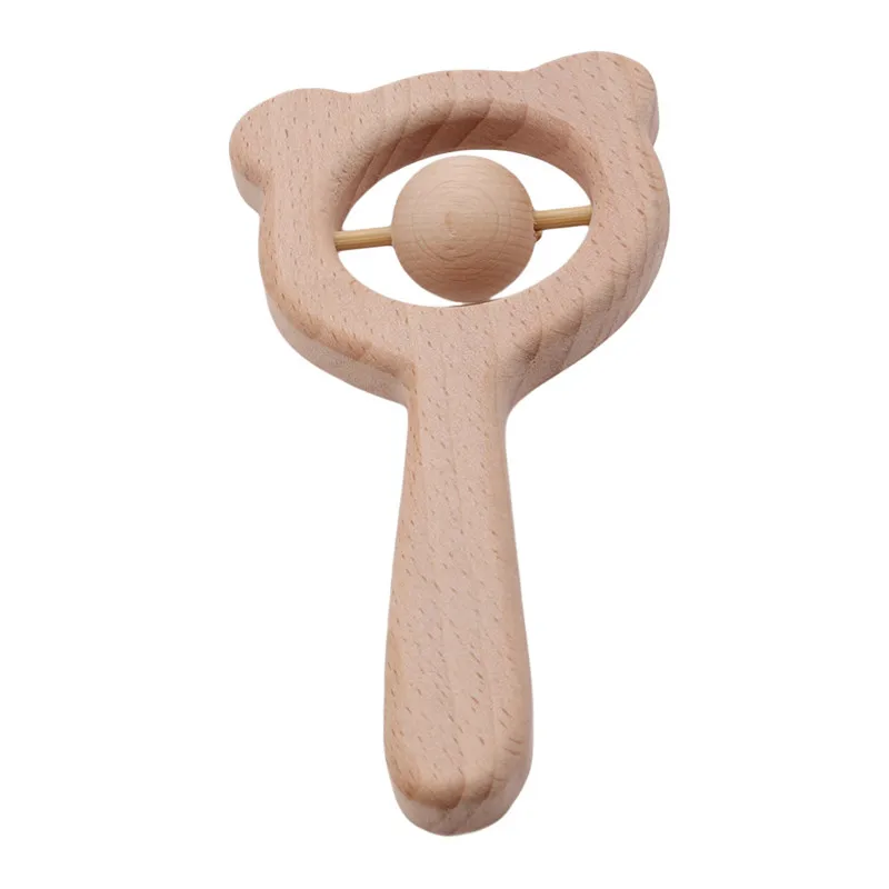 

Baby Toys Beech Wood Bear Hand Teething Wooden Ring Can Chew Beads Baby Rattles Play Gym Montessori Stroller Toys