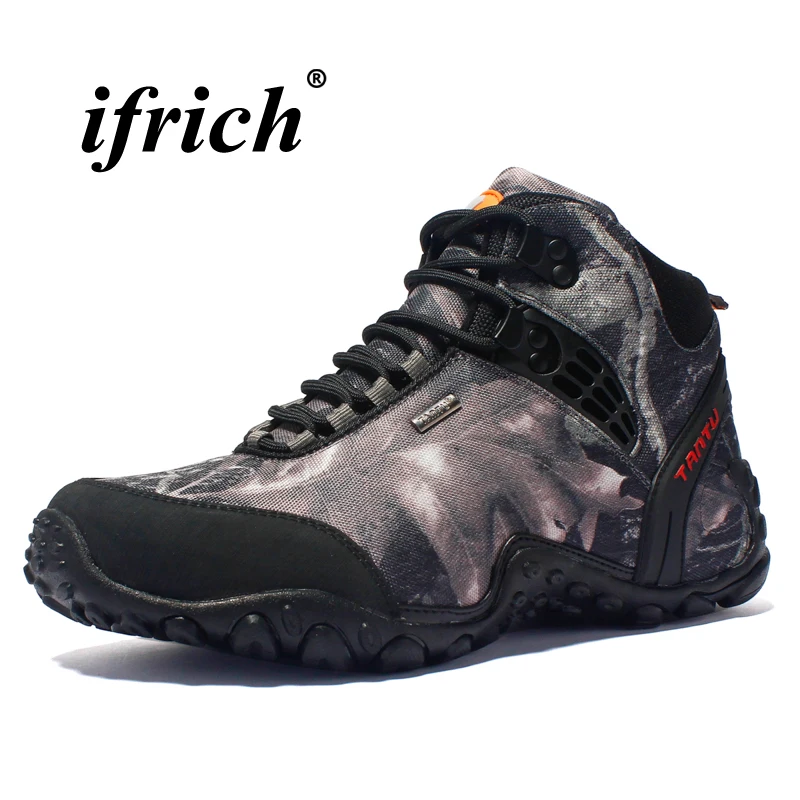 

Waterproof Climbing Boots Men Yellow Gray Male Mountain Footwear High Top Man Hiking Boots Autumn Winter Anti-slip Camping Shoes
