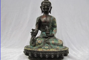

fast shipping USPS to USA S0028 Tibet Fane 100% Pure Bronze handwork made cloisonne Bhaisajyaguru Buddha Statue