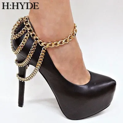 

H:HYDE Fashion Anklet Elegant Metal Shoe Accessories Unique Punk Anklet Row Wave Tassel Chain High Heel Shoe Foot Ankle Bracelet