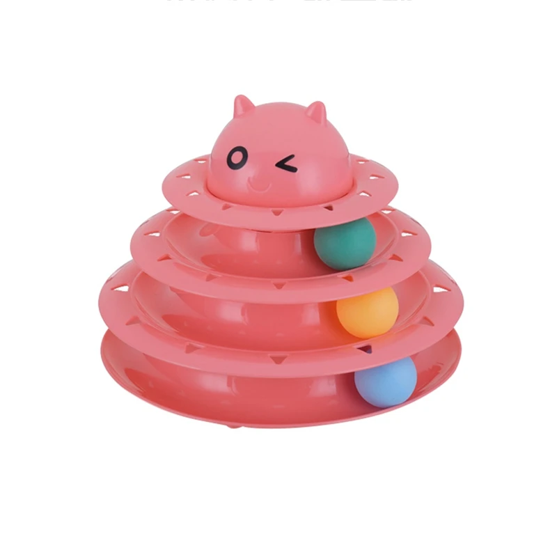 Забавные игрушки для домашних животных Кот Сумасшедший шар диск Интерактивная развлекательная тарелка игровой диск триляминар поворотный стол игрушка для кошек - Цвет: Pink