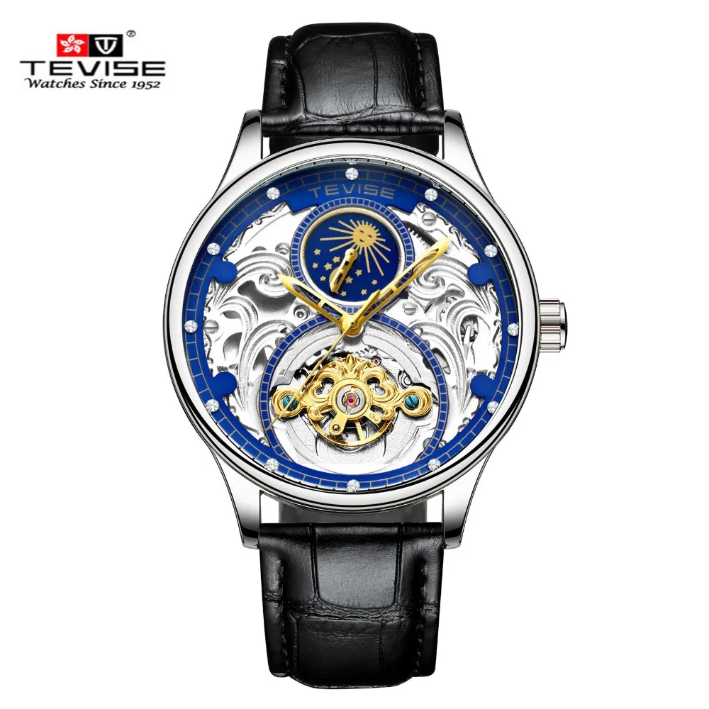TEVISE ساعة رجالي التلقائي الميكانيكية ووتش للرجال للماء ساعات جلد طبيعي Relogio Masculino الأعمال رجل ساعة