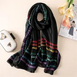 Новинка 2019 года шелковый шарф для женщин Мода Цвет Полосатый шаль обёрточная бумага большой пашмины Высокое качество шелк шарфы дл