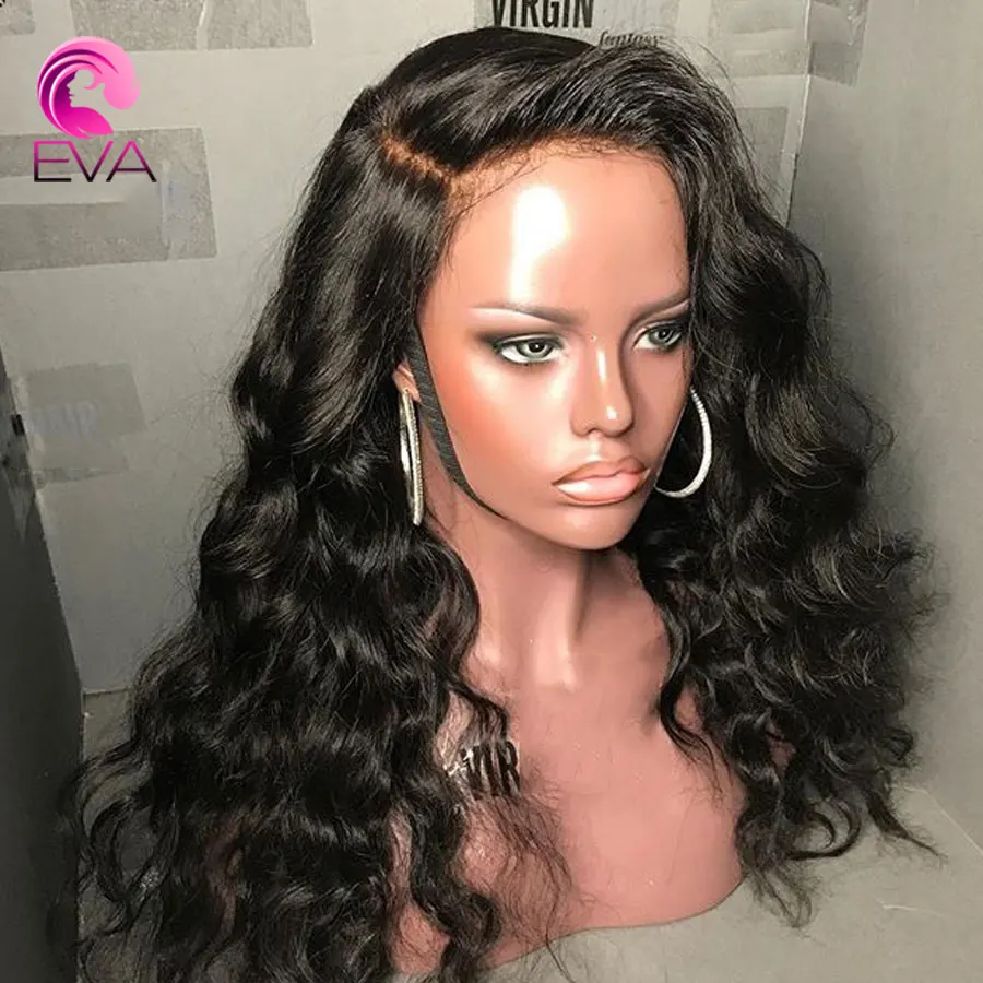 Эва волос полный кружево человеческих волос парики с детскими волосами предварительно сорвал натуральные волосы линии кружева парики бразильские тела волнистые волосы 1"-24"