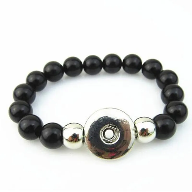 10pcs/lot Hot selling black Imitation pearl beads handmade Elastic snap button charm fit 18mm bracelet Jewelry | Украшения и